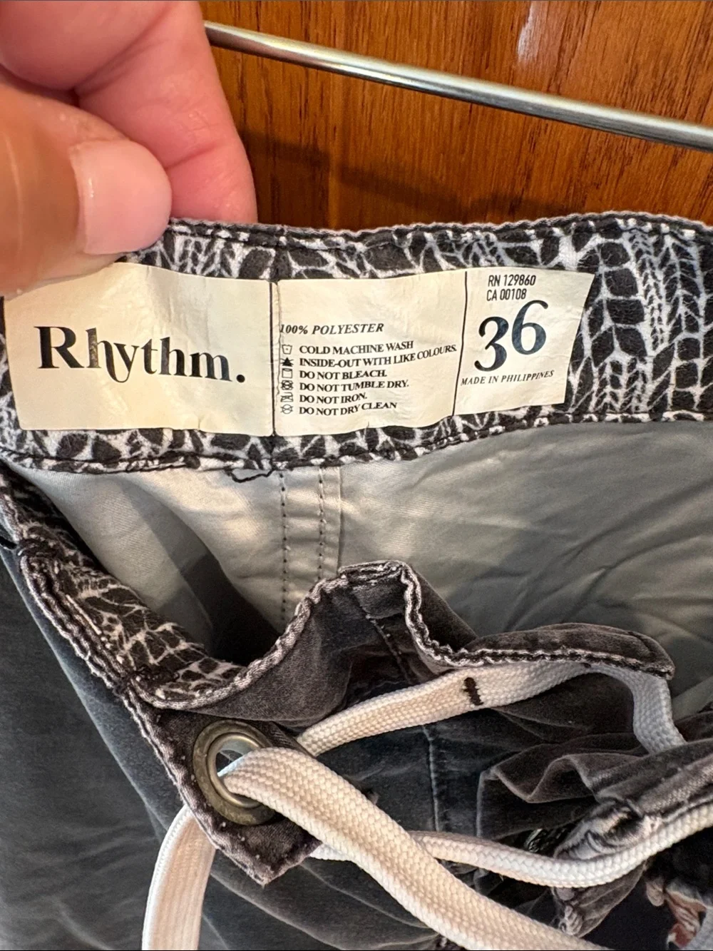 Rhythm Men's Black Floral Patch Swim Trunks- 36